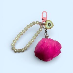 Easter Pink Fluffy Purse Charm Keychain with Pearl Beads